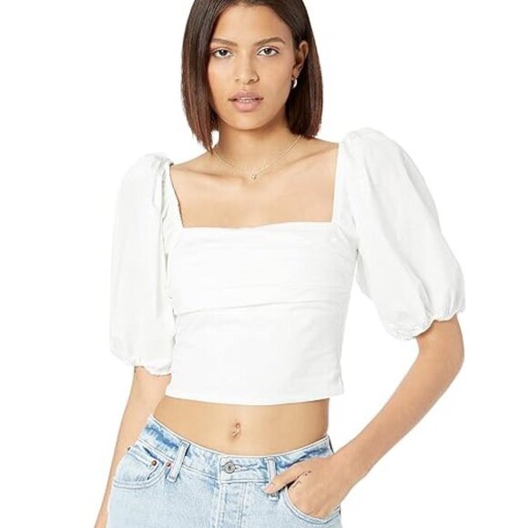 Abercrombie & Fitch White Puff Sleeve Square Neck Top Womens Size Large Blouse L - Picture 3 of 16